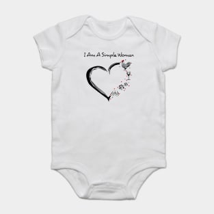 I Am A Simple Woman Chicken Wine Dog Paw And Flip Flop Shirt Baby Bodysuit